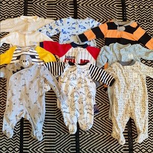 Lot of 10 newborn baby boy footie pajamas
